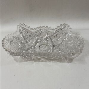 24% Lead Clear Vintage Cut Glass Serving Dish Bowl Saw Tooth Scalloped Edge